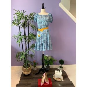 Parisian Logo printed Off shoulder Dress with belt